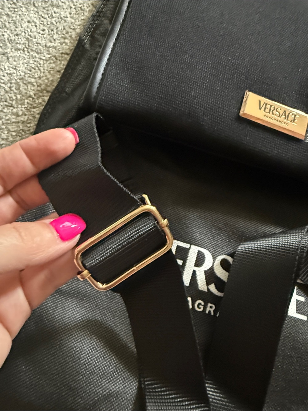 Versace Fragrances Black Bag with Gold Greek Key Trim - Picture 6 of 8